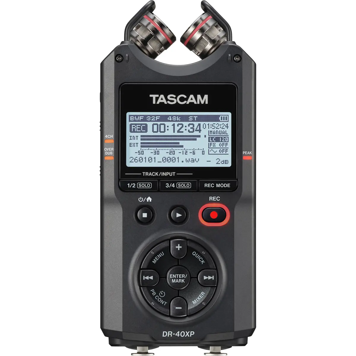 Tascam DR-40XP 4-Channel 32-Bit Float Portable Handheld Audio Recorder, USB-C Interface, Adjustable Stereo Recording with Noise Reduction & Built-In Clock