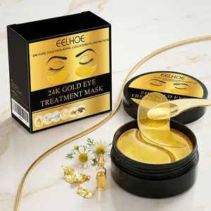 60Pcs 24K Gold Eye Mask Anti-Aging Collagen Eye Patches Remove Dark Circles Anti-Puffiness Moisturizing Hyaluronic Acid Under Eye Mask Skin Care Sleeping Patches