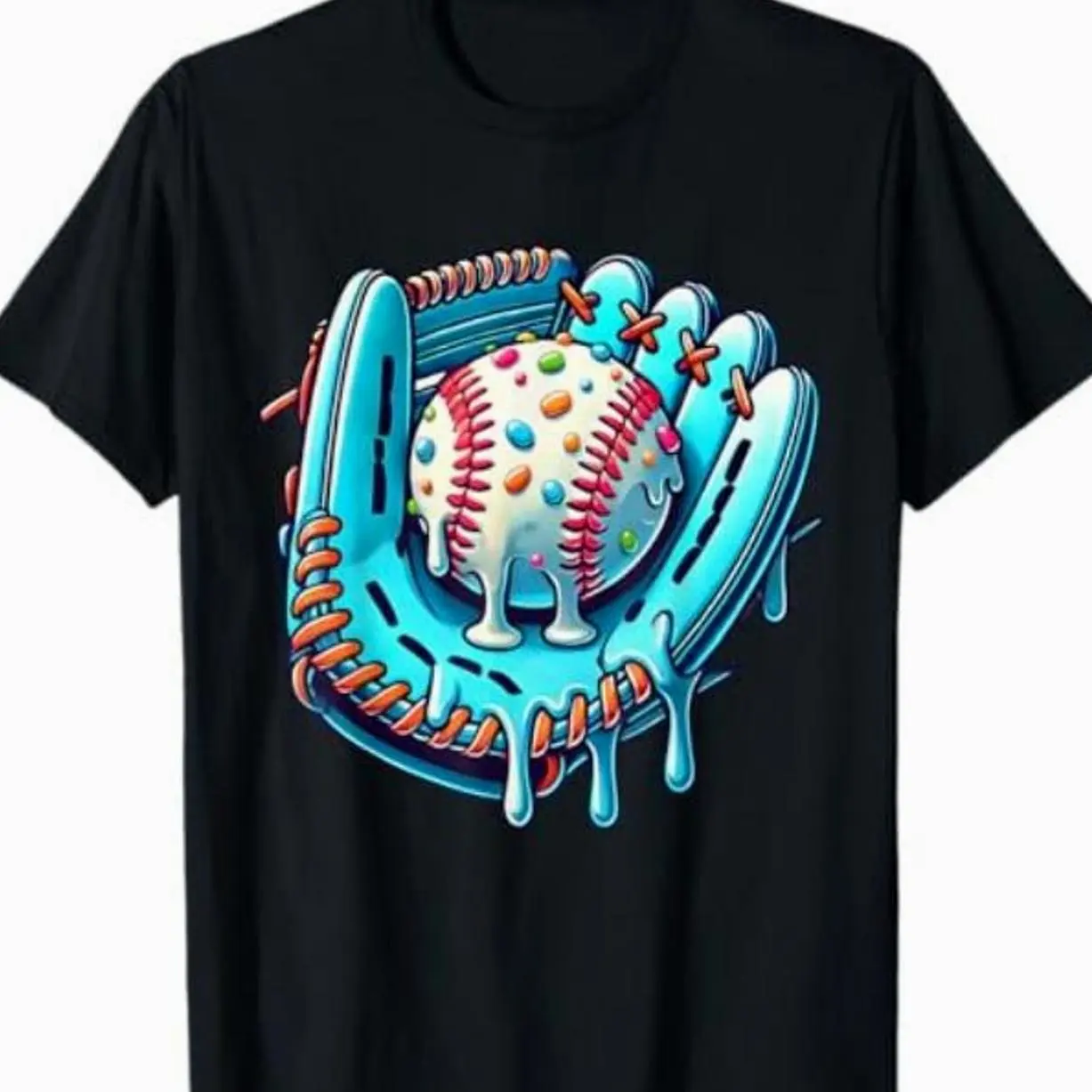 Adult Baseball Drip Design Ice Cream Sprinkles Baseball Player T-Shirt, Summer Outfitters, Gift For Boy Girl, Youth Shirt Men's Retro Graphic Short-Sleeve T-Shirt good  graphic  tees