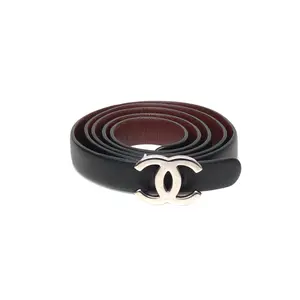 Pre-owned 【DIZ】Black Chanel Belt with Double C Logo P206334587