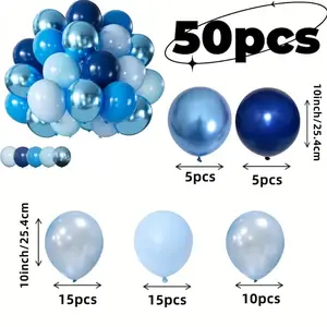 50-Pack Metallic Blue Balloons, Elegant Metallic Sheen, Deep Sky Blue & Light Blue, Party Decorations for Various Occasions, Balloon Party Supplies, Metallic Latex Balloons