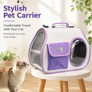 Purple Airline-Approved Cat Carrier Backpack, Breathable Soft-Sided Travel Crate for Cats, with Clear Window and Comfortable Shoulder Straps