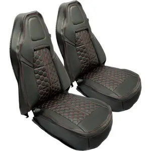 Front Bottom Seat Covers & Top Lean Back Artificial Leather Compatible with 2014-2019 Chevy Chevrolet Corvette C7 Grand Touring (Black Cover + Red Stitching) Drive & Passenager Side 2 PCS Car Interior Kit