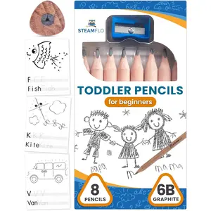 Jumbo Triangle Soft Graphite Learning Pencils For Toddlers 2-4 Years Kids Beginners Preschoolers 8pk With Sharpener
