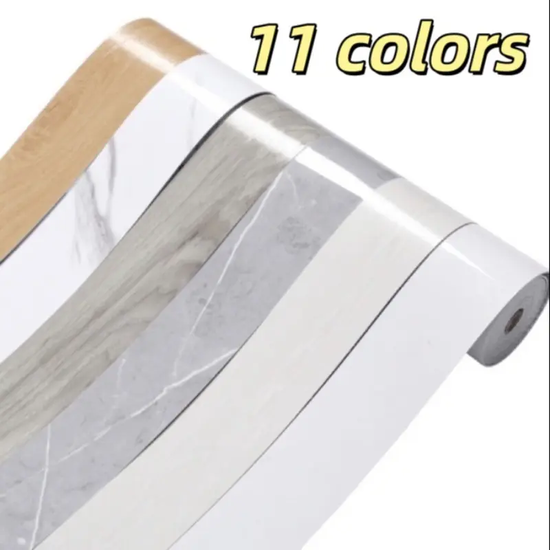 Self-Adhesive PVC Skirting Board Decoration Strip, Marble & Wood Grain Design, 3.94x196.8 Inches, 2mm Thick, Ideal for Kitchen Bathroom Window Protection