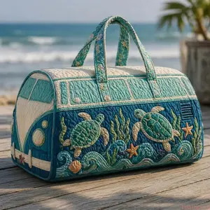Ocean Themed Patterned Travel Tote Bag With Shell And Marine Element Print, Large Capacity Handheld Duffle Bag, Practical Multi Purpose Carryall Suitable For Beach Vacation Cruise Road Trip And Daily Outdoor Activities