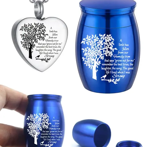 2 Pcs Small Urns for Human Ashes, Tree of Life Design, Heart Ashes Necklace, Keepsake Urns for Ashes, Memorial Ashes Holder, Personalized
