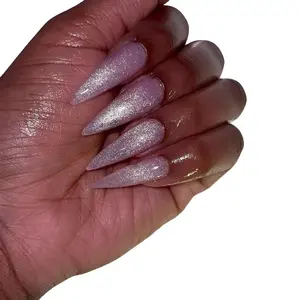 TDIDTHATNAILS- New Long Stiletto Soft Pink Cat Eye Design Acrylic Press on Nails