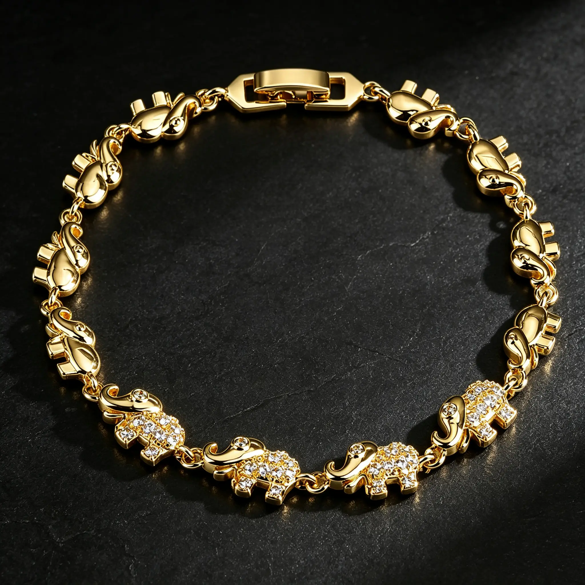 Gold-Plated Link Bracelet with Elephant Charm for Women, Punk-Inspired Fashion Jewelry for Casual Wear, Gold Plated Bracelets, Fashionable Bangles, Wristband, Women's Fashion, Alternative Style Bracelets & Bangles