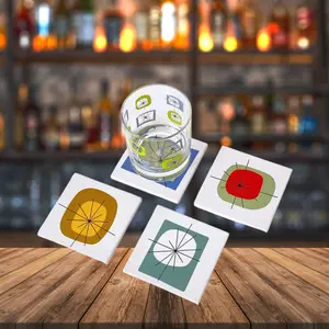 Mid Mod Starburst, Retro Barware Sandstone Coasters - Atomic Set of 4