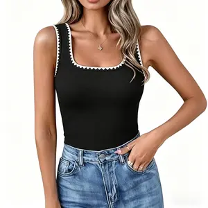 Women’s Square Neck Tank Tops Summer Sleeveless Shirts Casual Slim Fitted Color Block Tanks