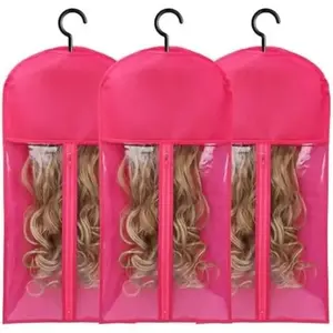 3-Pack False Hair Storage Bags with Hooks, Multi-Use Wig Stand for Extensions, Christmas, Halloween, Birthday Gifts for Women, Hangable Storage Organizer Storage Supplies, Multifunctional Storage Solution