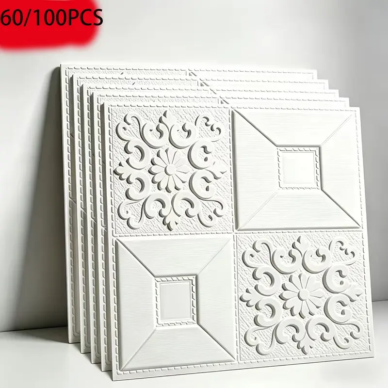 60/100pcs Self-Adhesive Wallpaper, Decorative Wallpaper Peel And Stick, Waterproof 3D Wall Stickers, Background Wall Decor, Bedroom Wall Art, Ceiling Decoration