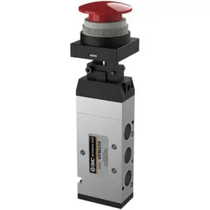 SMC Pneumatics Push Button Mushroom 4-Way 5-Port Mechanical Valve, 1.00 CV Rate, 1/4" NPT Inlet, Model NVFM250-N02-30R