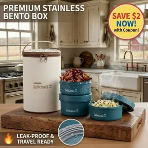 3-Piece 304 Stainless Steel Lunch Box Set, Leak-Proof Bento Box (1 Large, 2 Small) - Durable Meal Prep Food Containers for School, Work & Travel, BPA-Free, Versatile 3-In-1 Combo