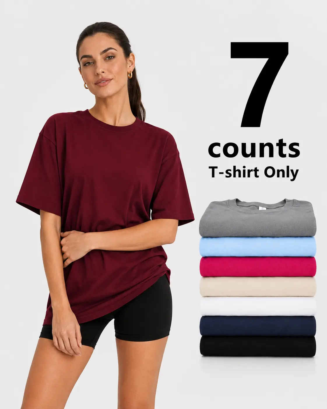 [Fast Shipping]Women’s Soft Loose Comfort T-Shirt Multipack, 7-Pack Solid Color Short Sleeve Crewneck Basic Tees, Casual Summer Tops for Women(Only T-Shirts)