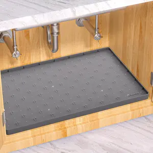 Under Sink Mat 34"*22" Waterproof Silicone Cabinet Liner & Sink Protector for Kitchen & Bathroom, Multi-Purpose Organizers Tray for Pets, Laundry, Cat Litter Mat, Gray