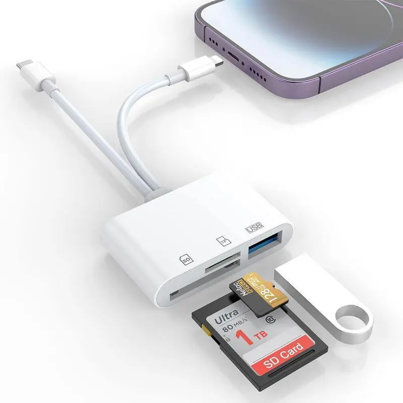 3-in-1 SD Card Reader, Micro SD Cards, 1 Count USB HUB Adapter with Type-C to USB Adapter, Instant Data Transfer Card Reader for iPhone, Laptop Accessories for iOS & Android, Memory Card Reader