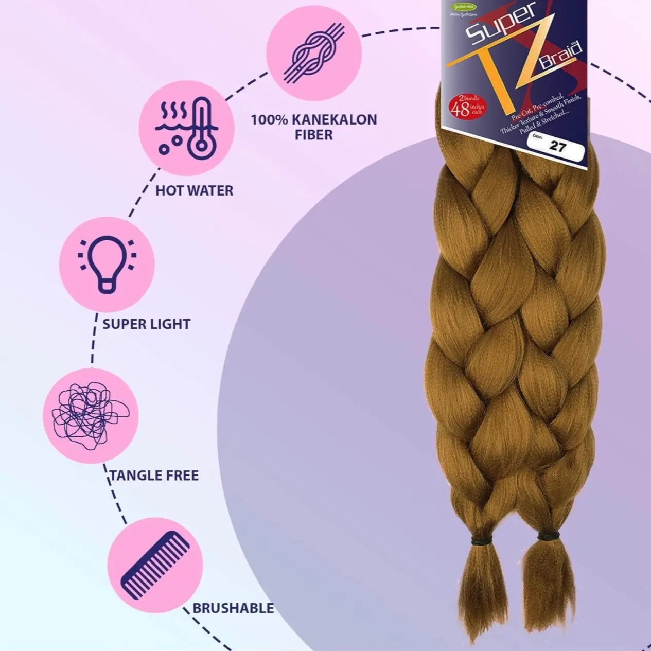 Pre-Stretched Braiding– 48 Inch Long Unfolded – 6 Bundles Total – Xpression 100% Kanekalon– TZ Braid Hair Extensions – Pre-Cut and Pre-Combed Synthetic Hair (27) 100+ bought in past month