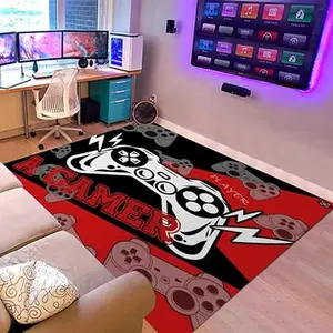 Sunnycitron Gaming Area Rugs Gamer Player Rug for Boys Room Decor Teens 3D Video Game Controller Room Mat Carpet Decor for Bedroom Living Room Playroom Carpet Grey Black 12
