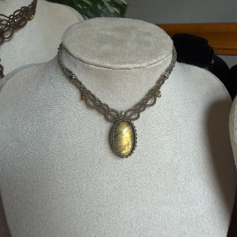 Yellow Labradorite Macrame handmade necklace