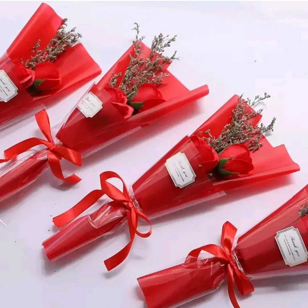 Red Bouquet Soap Flower Fragrance Free Rose