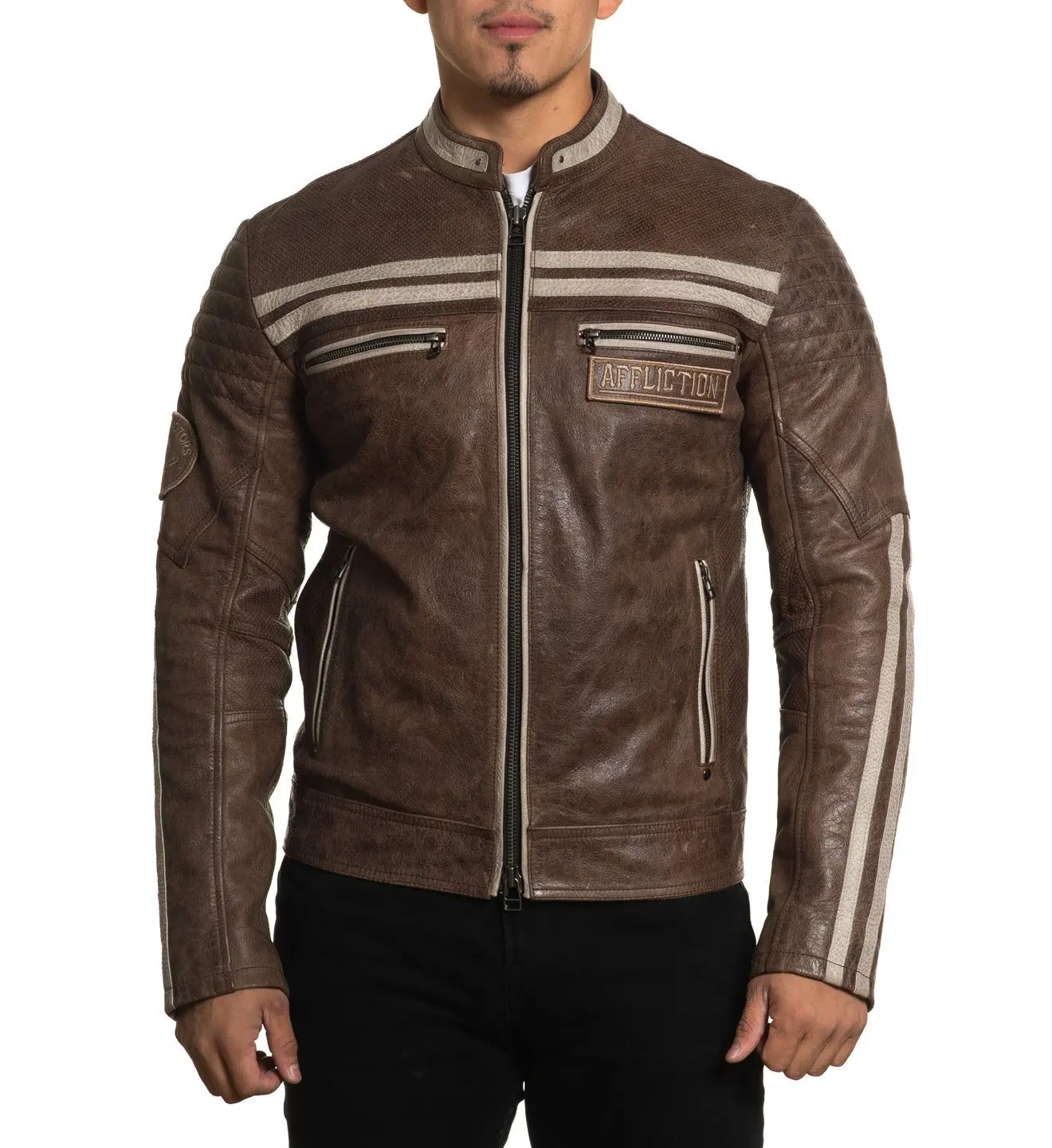 Affliction Men's Faux Leather Jacket Black Skull Affliction Men's Faux Leather Jacket Black Skull