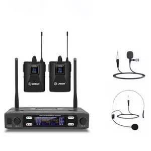 LMBGM R22 UHF Wireless Bodypack Microphone System, 2 Bodypack Transmitters with Lavalier and Headset Mics for Conference Teaching Stage Live Streaming