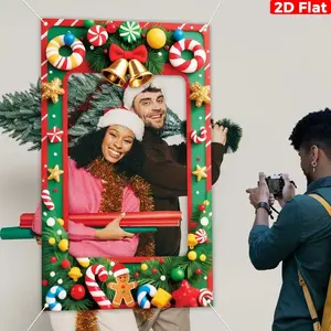 Extra Large 2D Flat Christmas Photo Booth Frame – 70.9x35.4in Giant Holiday Backdrop with Gingerbread, Candy Canes & Bells – Heavy-Duty Indoor/Outdoor Decoration for Xmas, New Year & Weddings | Easy Setup | Viral Winter Wonderland Photo Prop Trend