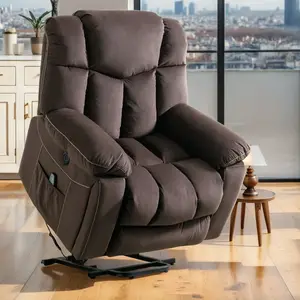 [Springtok Deal] Ebello 41" Wide Breathable Short Plush Upholstered Lift Assist Recliner With Massage Heating, Brown