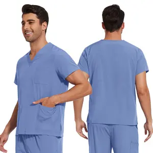 Men's Workwear Uniforms Scrubs Set - Quick-Dry Stretch Polyester Fabric, Sleeved Design - Menswear Garment with Pants, Short-Sleeve Clothes