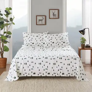 360 stand King Size Cotton Flannel Sheet Set - WR20-3987, 108x102x0.13 in, Green Trees & Trucks Lodge Look Design, Flannel Weave, OEKO-TEX Safe, Machine Washable, for King Size Beds