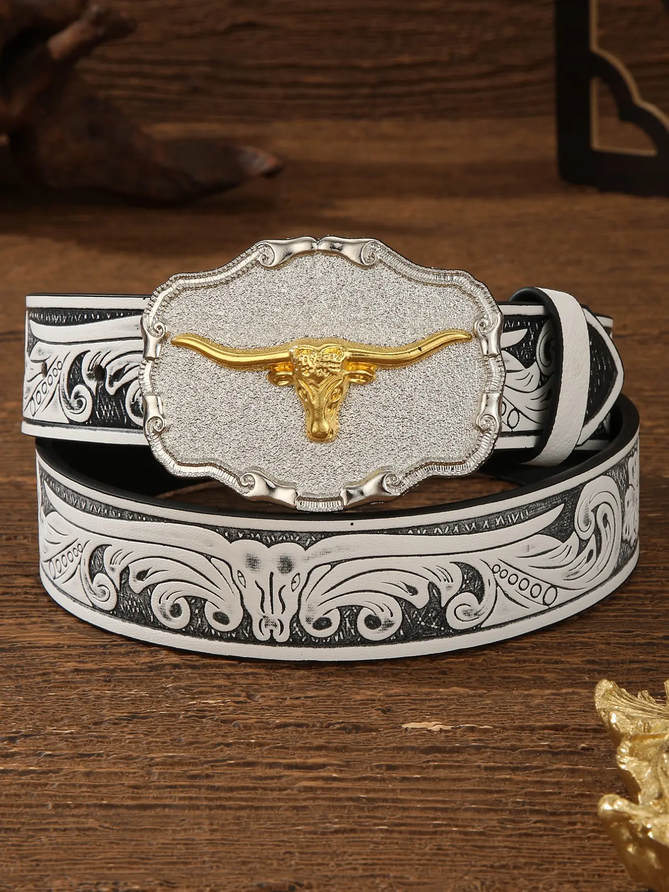 Vintage Bull Head Belt, Cowboy Belt, Bohemian Animal Print PU Leather Belts, All-Season Accessory, Ideal Gift for Men and Women