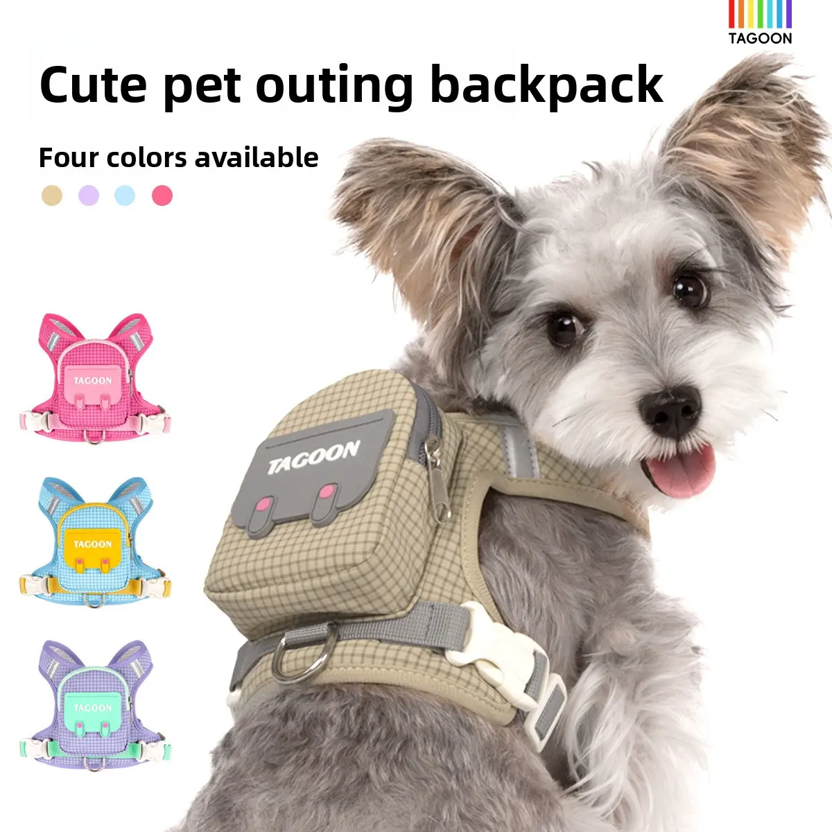 Pet self-backpack, traction rope, outdoor travel, anti-break free, dog walking rope, pet chest strap, convenient storage of pet bags