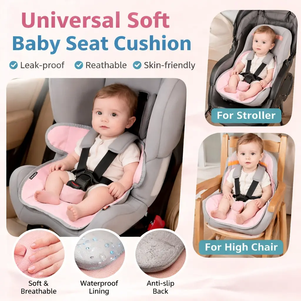 Car Seat Waterproof Diaper Pad, Baby Stroller Cushion, Infant Meal Chair Mat, Universal Soft Breathable Protective Padding for Kids' Safety Seats, Travel