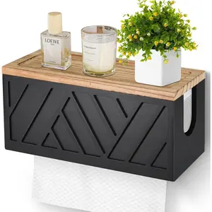 Wall Mounted Paper Towel Dispenser with Lid, Solid Wood Commercial Hand Towel Holder Fits C-Fold Z-Fold Trifold Paper Towels for Bathroom Kitchen Decor