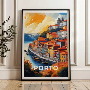 Porto Portugal Travel Poster, Illustrated Cityscape Wall Art, European City Print, Digital Download
