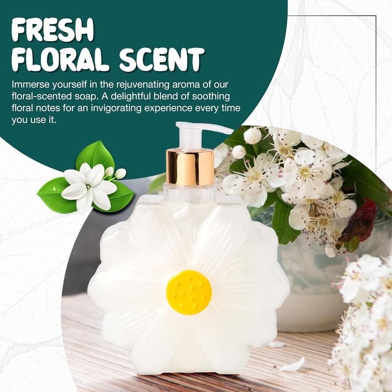 Simple Pleasures White Daisy Soap Dispenser - Cute Hand and Dish Soap Dispenser with Daisy Design, Refillable, 500ml Plastic, Press - Decorative, Pump