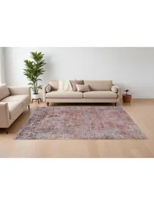 212 MAIN 8x10 ft. Machine-Made Powerloomed Low Pile Polyester Blend Rectangle Area Rug, Red & Gray, Casual Abstract Print, Ideal for Living Rooms