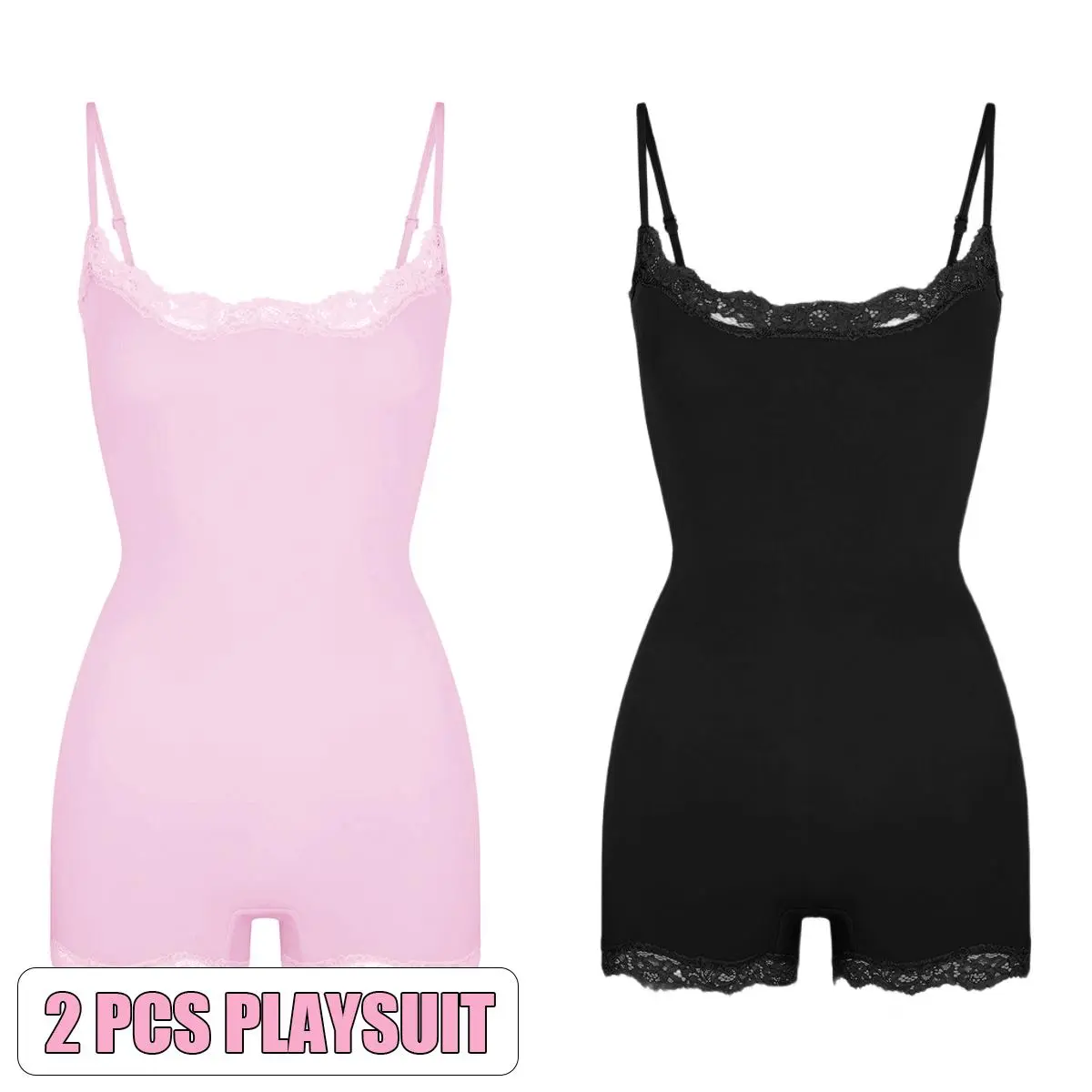 2pcs Playsuit(Black/Pink)