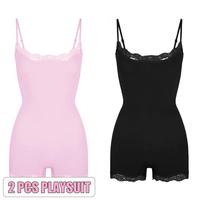 2pcs Playsuit(Black/Pink)