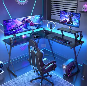 Mr IRONSTONE L Shaped Gaming Desk, Corner Computer Desk with Carbon Fiber Surface,L shaped desk, Home Office Desks Writing Workstation with Large Monitor Stand, Easy to Assemble 51 Inch,FathersDayGift