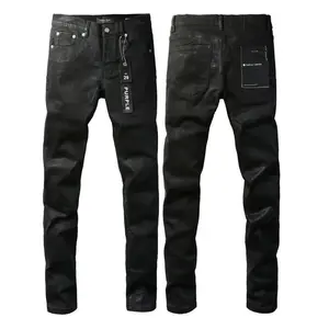 2025 Trend New Purple Black Slim Button Jeans High Street Fashion Stretch Slim Pants Streetwear Pocket