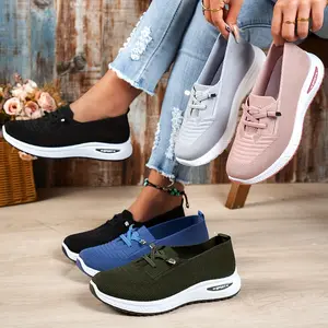 Women'S Breathable Mesh Sneakers - Casual Lace-Up Flats, Low-Top Slip-On Shoes with Rubber Sole, All-Season Comfort Footwear in Solid Color, Casual Footwear | Breathable Mesh Shoes | Rubber Sole Sneakers