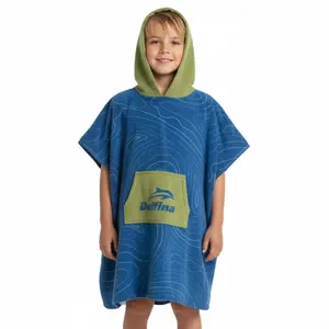 Delfina Athletics Blue Swirl Hooded Poncho Towel for Kids & Adults Quick-Dry Microfiber Absorbs Moisture Lightweight Packable Ideal for Poolside Beach & Post-Shower Use