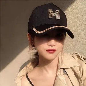 Aesthetic K-Fashion M Rhinestone Baseball Cap |     Trendy Sun Hat for Travel Festival Outfits (Unisex)