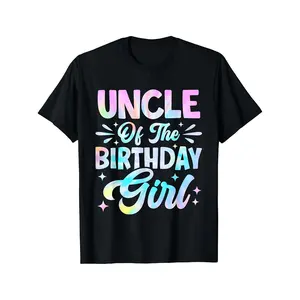 Men'S Birthday Party Shirt - "Uncle of the Birthday Girl" Tie-Dye Graphic Tee in Pink, Blue, Yellow, Green, Purple - Moisture-Wicking Cotton Crew Neck T-Shirt for Dad, Brother - Birthday Celebration Outfit, Casual Casual Attire - Funny Gift Idea for Women