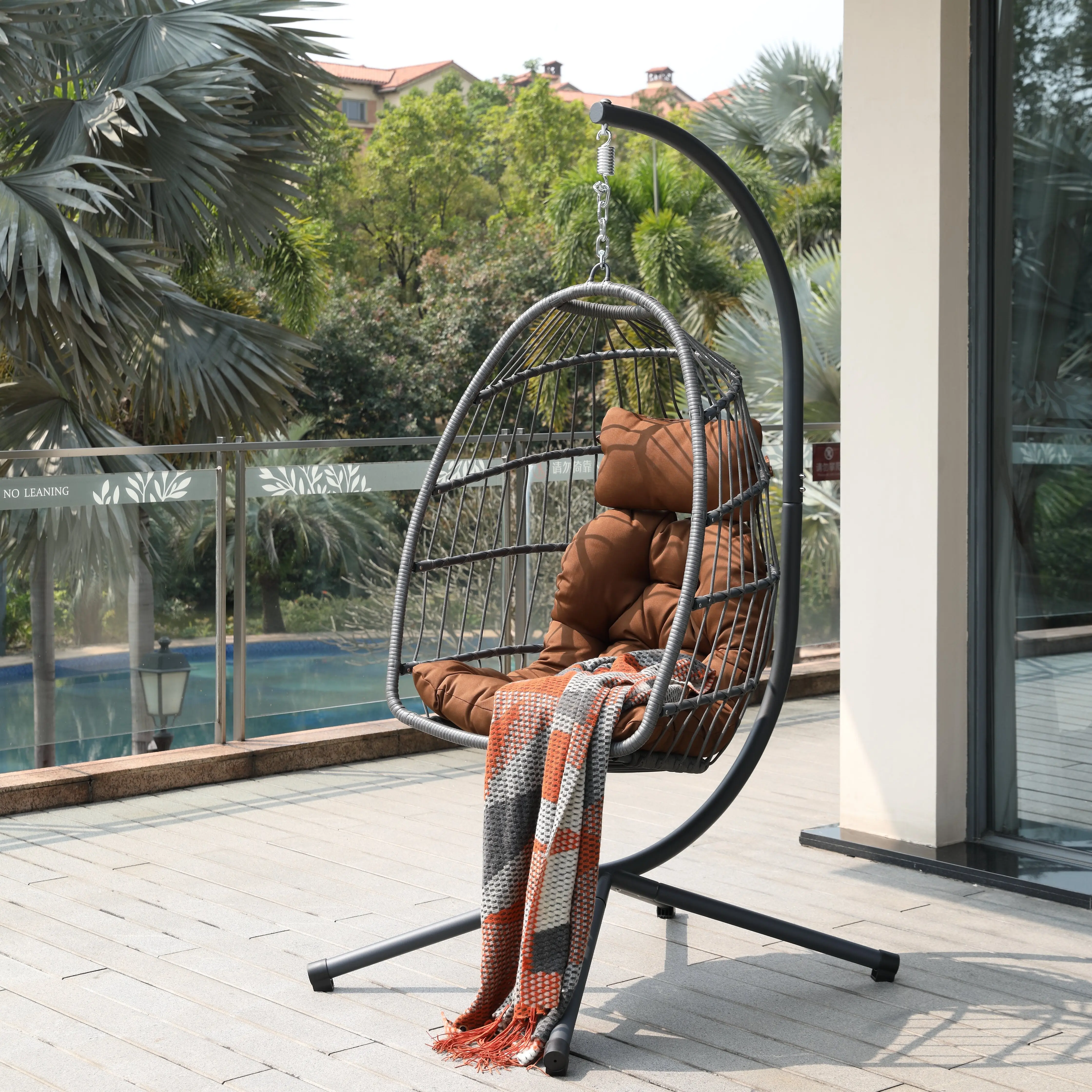 XUAN Egg Chair with Stand Outdoor Foldable Patio Wicker Hanging Swing Chairs for Bedroom Balcony with Cushions 350Lbs Indoor Lounge Basket All Weather Hammock Swinging Chair