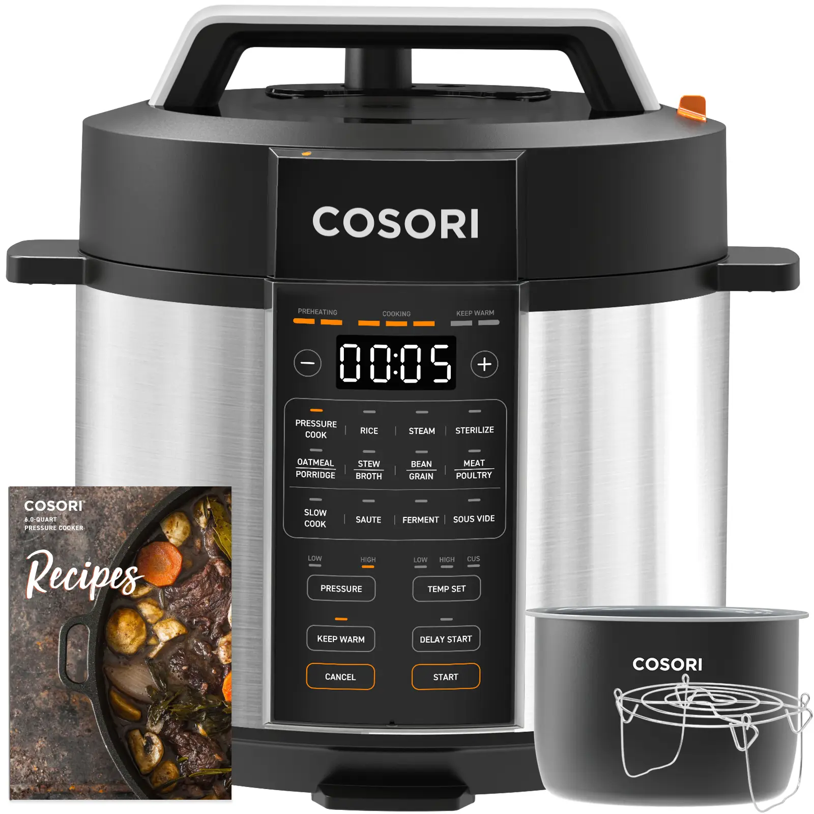 Live COSORI Electric Instant Pot Pressure Cooker 6Qt 9in1 MultiCooker Rice Sauté Sous VideSterilizer1100WStainless SteelAluminium Inner