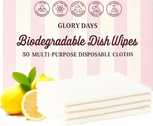 Glory Days Biodegradable Dish Wipes - 50 Count Pre-Soaped Plant-Based Cloths for Travel Camping & Everyday Use Eco-Friendly & Vegan Disposable Kitchen